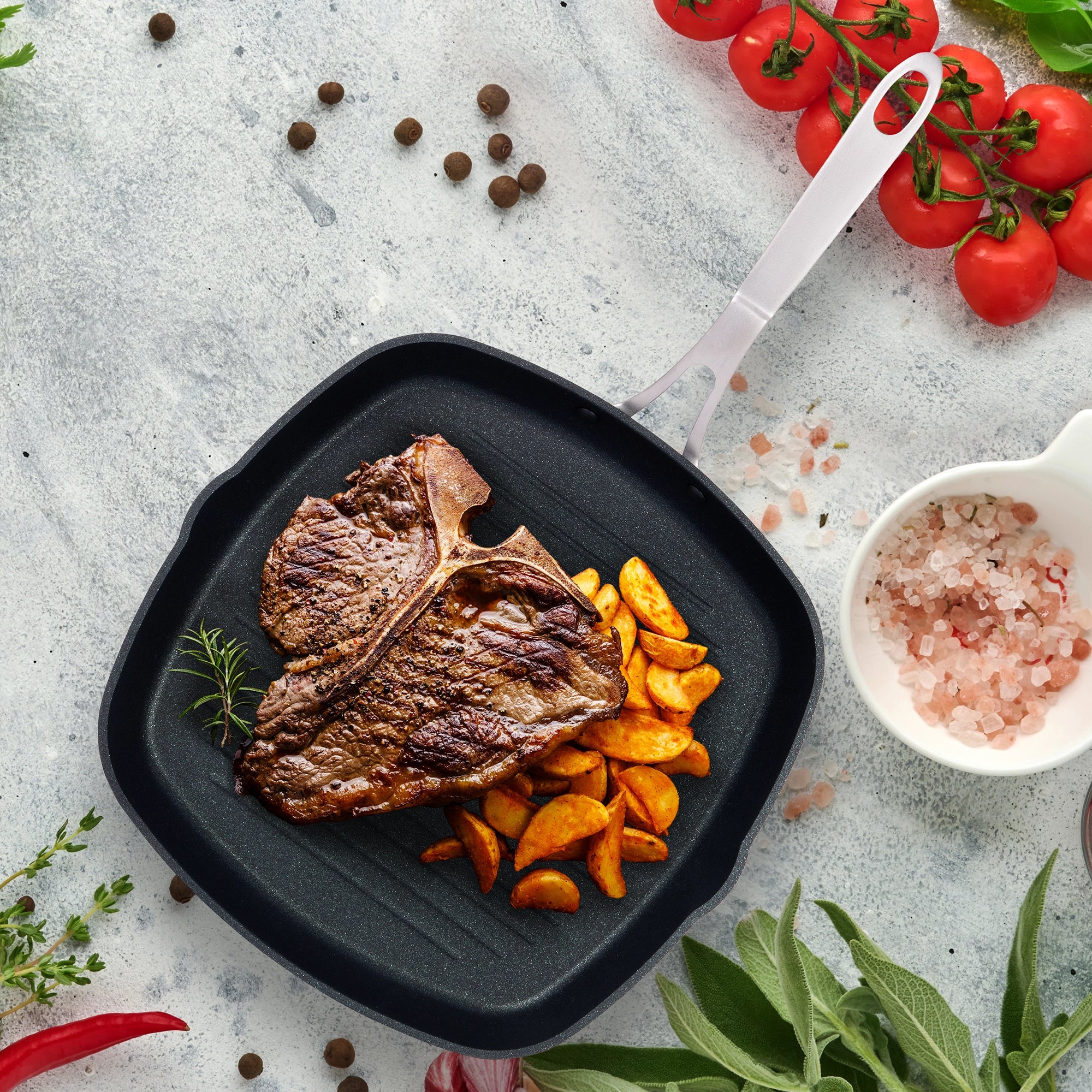 Bistecchiera Antiaderente In Acciaio Carbonio - 28 Cm, Manico Pieghevole, Griglia Per Bistecche E Pesce - Foto 4