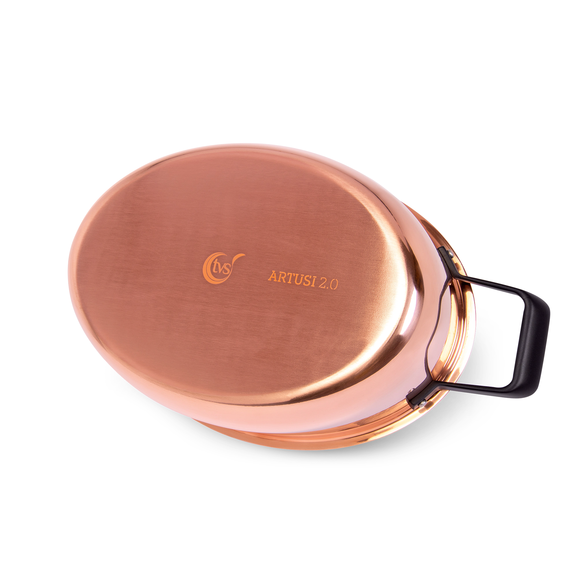 Oval saucepan in copper with lid in Artusi 2.0 steel. Measures