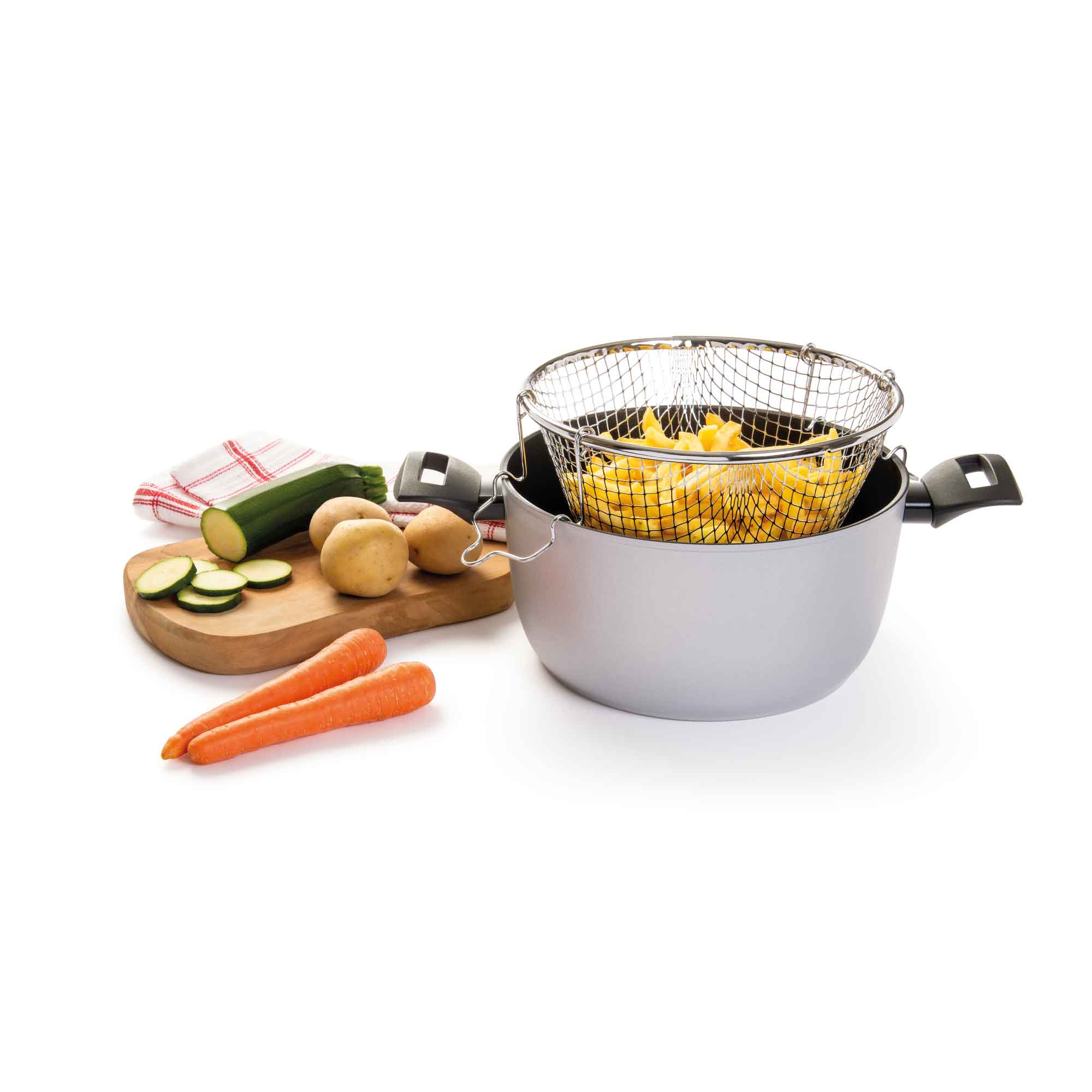 Pentola Friggitrice In Acciaio Inossidabile 201 – 20 Cm E 24 Cm Con Coperchio E Griglia Scolagoccia – Frittura Uniforme E Multifunzione